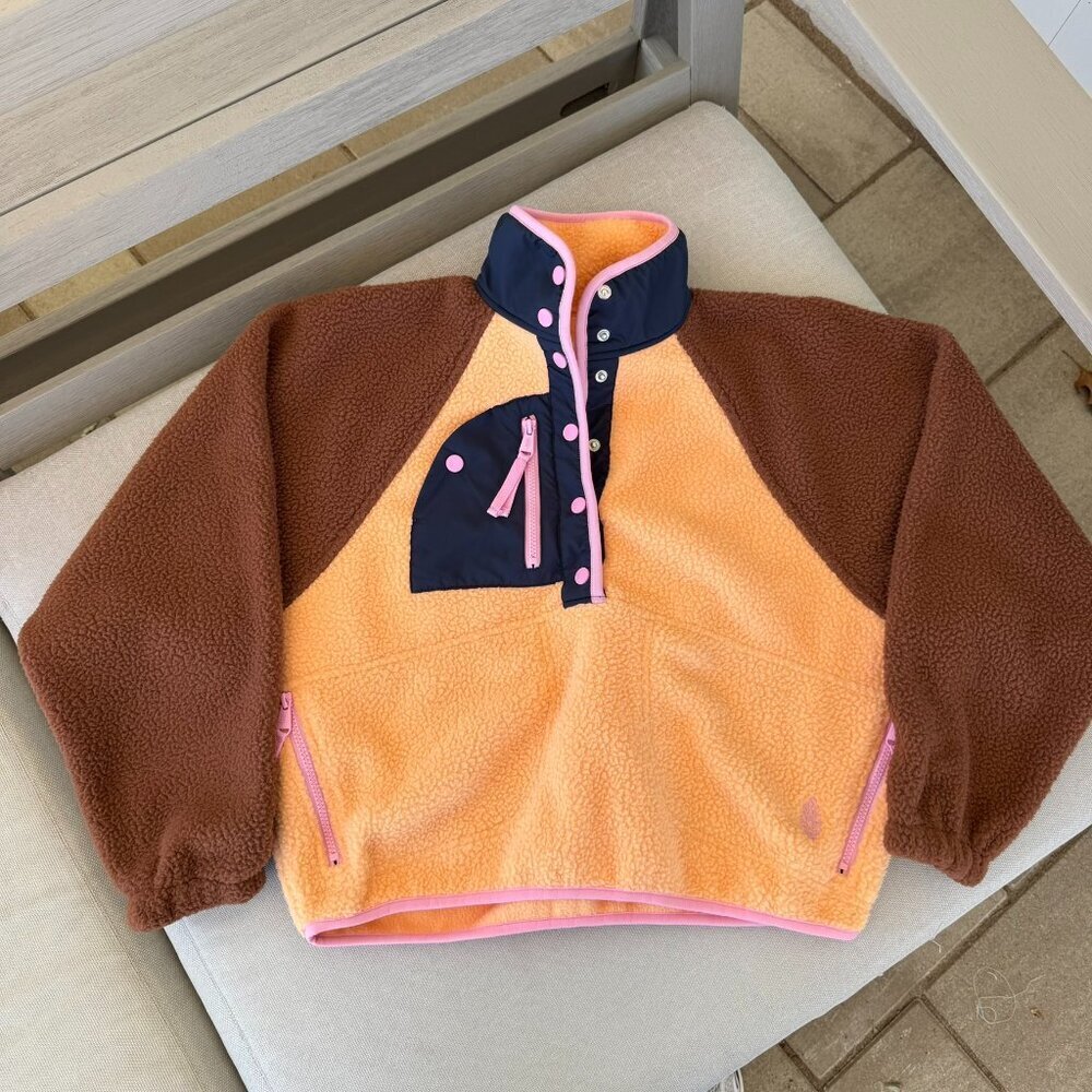 New Free People Hit The Slopes Fleece Pullover Jacket Brown Orange XS